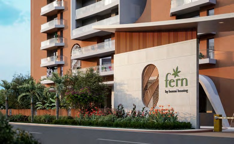 Fern Tellapur — arrival court and project signage at the main entrance