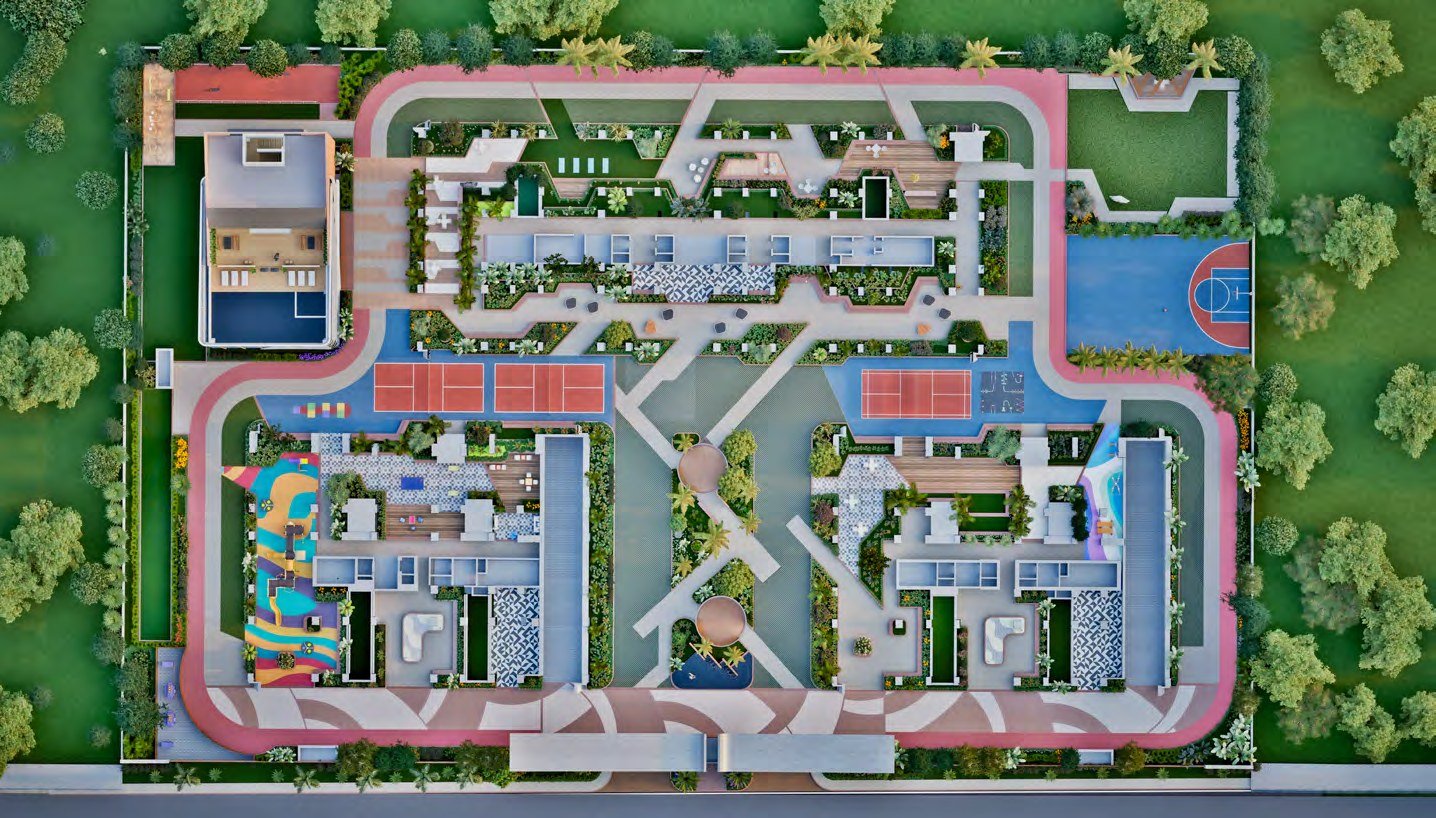 Fern by Bonsai Housing master plan — 3.03 acre site layout at Tellapur showing towers, courts, tracks and landscape zones