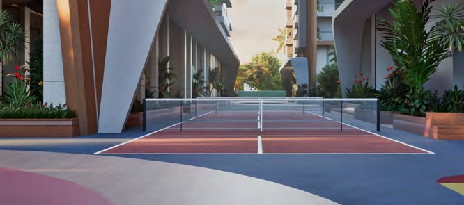 Fern Tellapur pickleball court between the towers